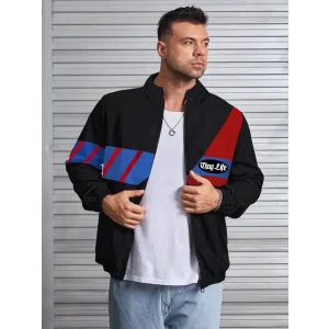 ERKEK Uzun Koll Fermuarlı Baskılı Rüzgarlik - Siyah