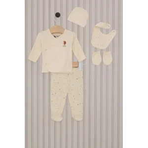 U.S.Polo Kız Bebek 5Li Zıbın Seti USB2107 Krem