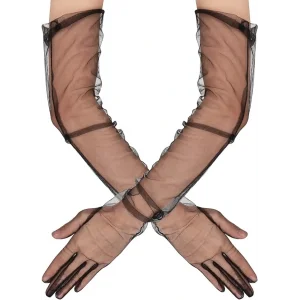 Uzun Boy Likralı Siyah Yetişkin Mega Tül Eldiven