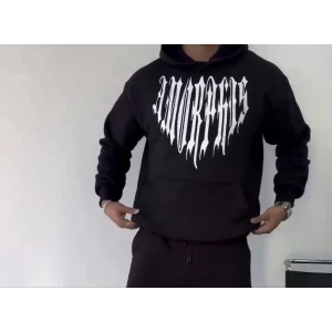 Uzun Kol Kapüşonlu Baskılı SweatShirt - Siyah