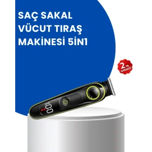 Uzun Pil Ömürlü LED Göstergeli Erkek Bakım Seti 5-in-1 Saç Sakal Tıraş Makinesi