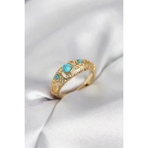 Vintage Model Mavi Taşlı Gold Renk Kadın Yüzük
