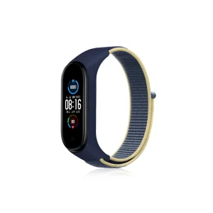Xiaomi Mi Band 4 Hasırlı Cırtcırtlı Kordon - Sarı-lacivert