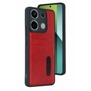 Xiaomi Redmi 15c 4g Sara Kartvizitli Deri Kılıf - Kırmızı