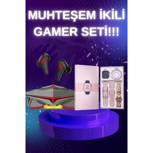 Yeni Nesil Pembe Dokunmatik Ekran Akıllı Saat ve Oyuncu Kulaklığı Kablosuz Bluetooth Kulaklık