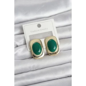 Yeşil Renk Kare Model Vintage Kadın Küpe