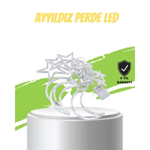 Yıldız ve Ay Figürlü Pilli Perde Led Romantik Dekoratif Işık