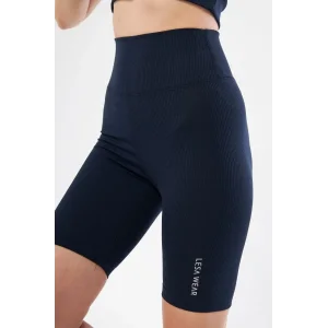 Yüksek Bel Fitilli Biker Baskılı Şort - Lacivert