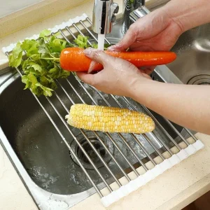 Yumurcak Shop® Evye Üstü Katlanır Nihale Paslanmaz Çelik Pratik Sebze Meyve Bulaşık Kurutma Süzgeci