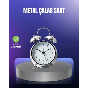 Yuvarlak Gümüş Dekoratif Işıklı Masa Üstü Saat Alarmlı Sessiz Çalışma