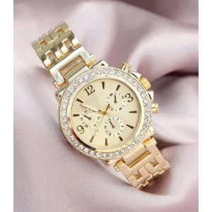 Zarif ve Şık Özel Tasarım Zirkon Taşlı Metal Bayan Kol Saati (gold)