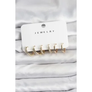 Zirkon Taşlı Gold Renk Pirinç Kadın Küpe Seti