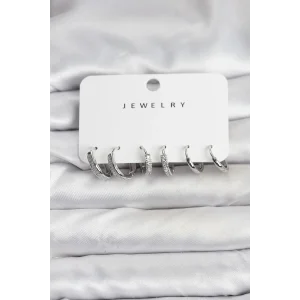 Zirkon Taşlı Gümüş Renk Pirinç Kadın Küpe Seti