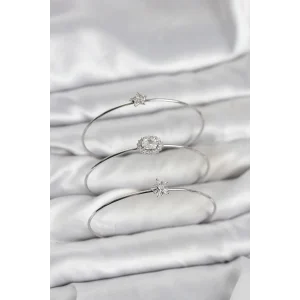 Zirkon Taşlı Gümüş Renk Tek Taş Model 3lü Kadın Bileklik Kombini