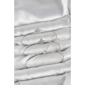 Zirkon Taşlı Gümüş Renk Yonca Model 3lü Kadın Bileklik Kombini