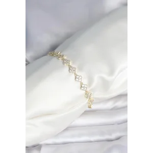 Zirkon Taşlı Pirinç Yonca Model Bileklik