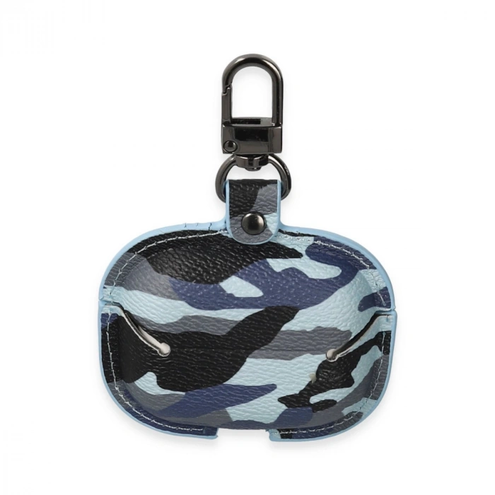 Airpods 3 (3.nesil) Çanta Kamuflaj Deri Kılıf - Mavi