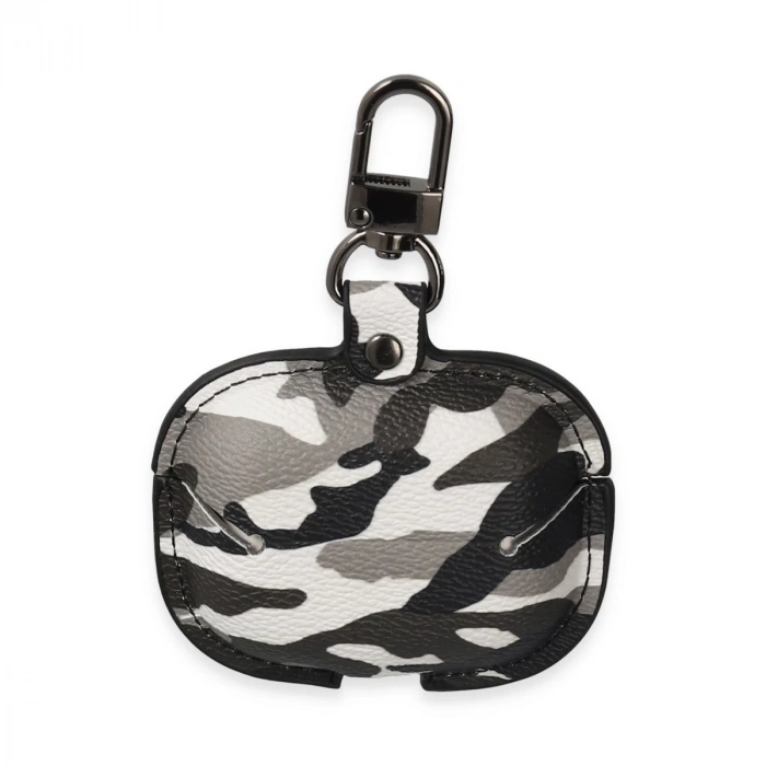 Airpods Pro 2 (2.nesil) Çanta Kamuflaj Deri Kılıf - Gri