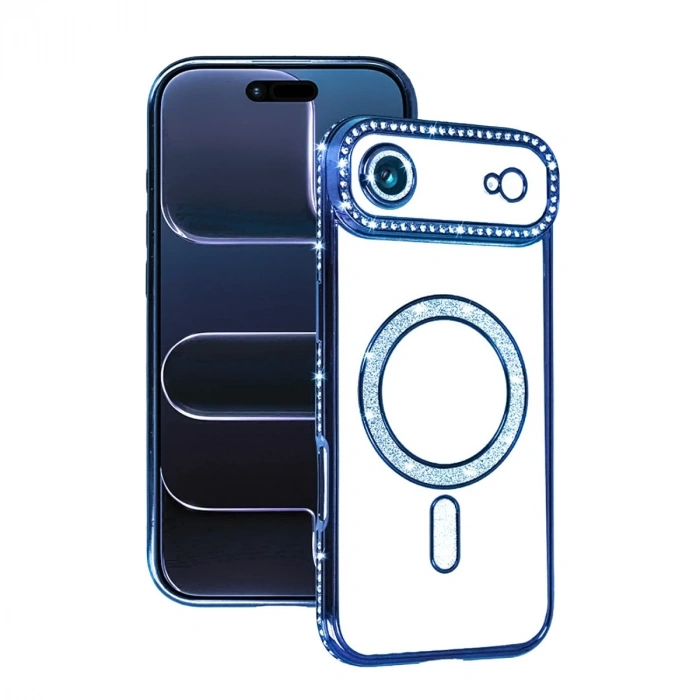 Apple İphone 17 Air Joke Simli Magneticsafe Kılıf - Mavi
