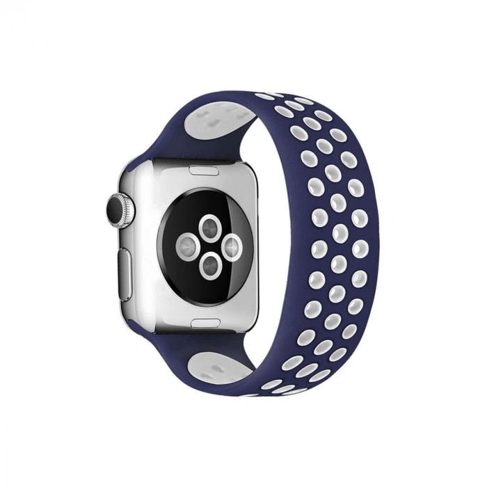 Apple Watch 38mm Ayarlı Delikli Silikon Kordon - Lacivert-beyaz