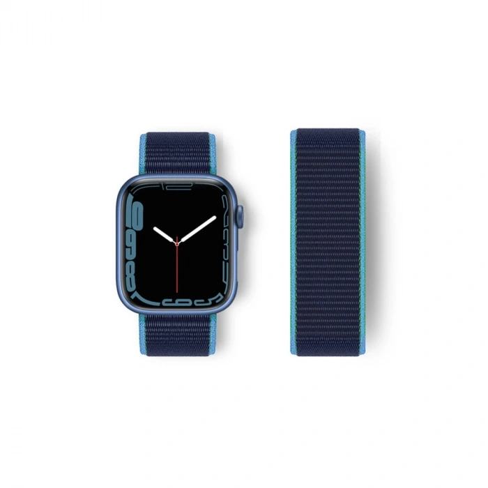 Apple Watch 38mm Hasırlı Cırtcırtlı Kordon - Mavi-lacivert