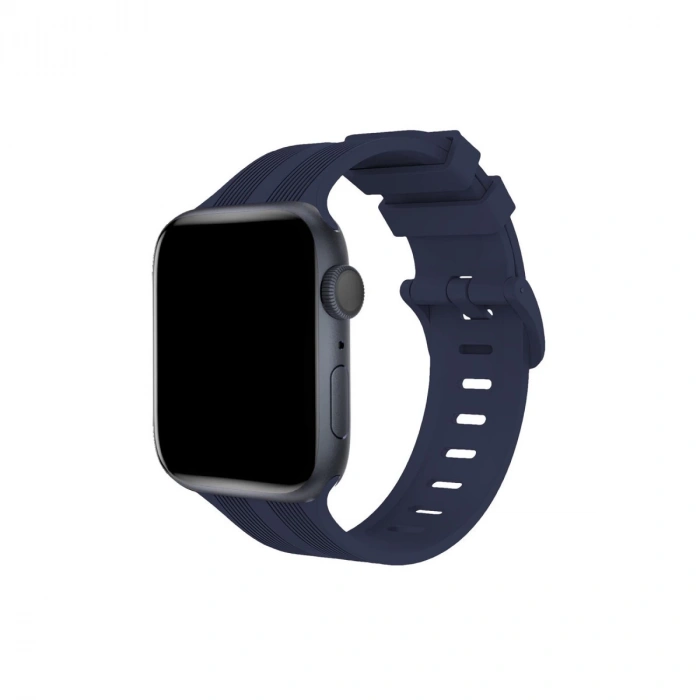 Apple Watch 38mm Kr408 Çizgili Silikon Kordon - Lacivert