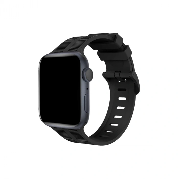 Apple Watch 38mm Kr408 Çizgili Silikon Kordon - Siyah
