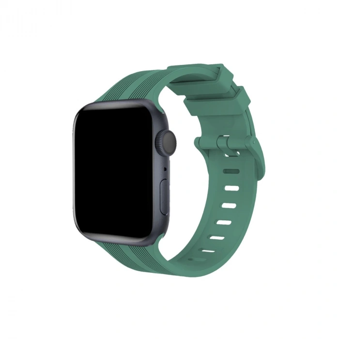 Apple Watch 38mm Kr408 Çizgili Silikon Kordon - Yeşil