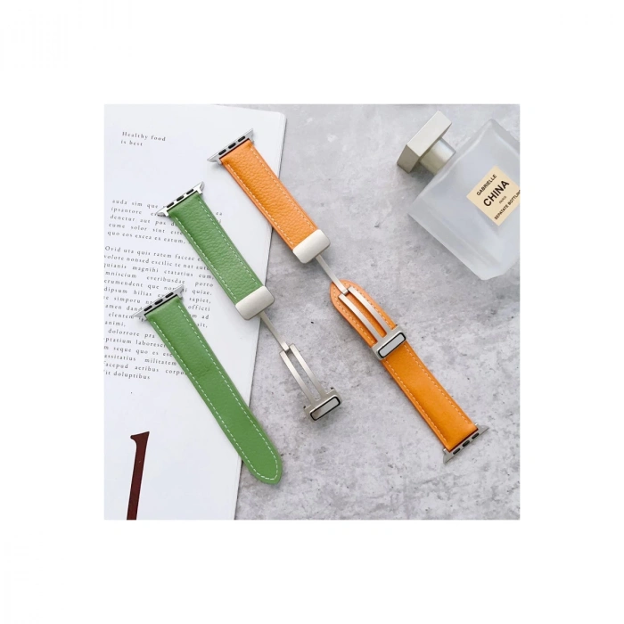 Apple Watch 38mm Kr414 Daks Deri Kordon - Lacivert