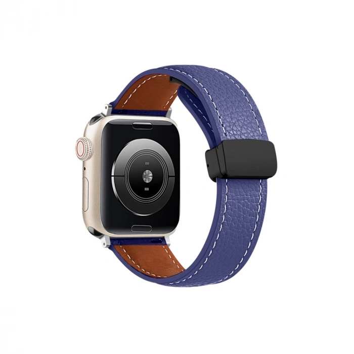 Apple Watch 42mm Kr414 Daks Deri Kordon - Lacivert