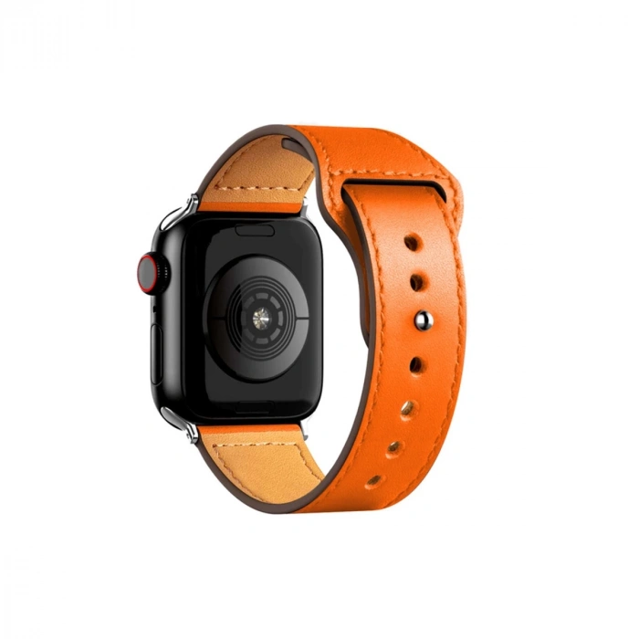 Apple Watch 42mm Kr415 Luaz Deri Kordon - Turuncu