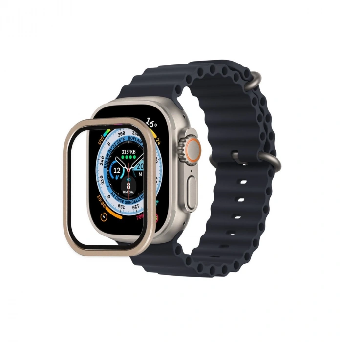 Apple Watch Ultra 49mm Alüminyum Kasa Cam Ekran Koruyucu - Gold