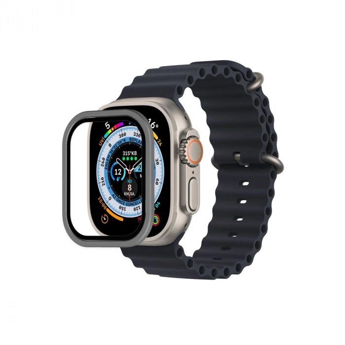 Apple Watch Ultra 49mm Alüminyum Kasa Cam Ekran Koruyucu - Gri