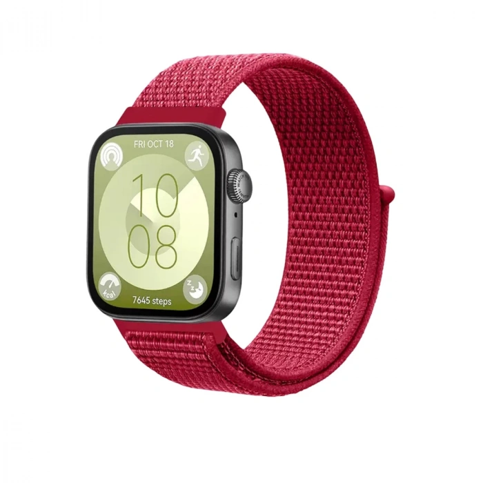 Huawei Fit 4 Hasırlı Cırtcırtlı Kordon - Kırmızı