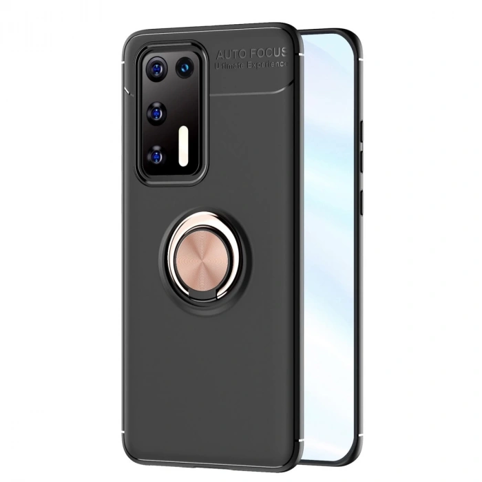 Huawei P40 Kılıf Range Yüzüklü Silikon - Siyah-gold