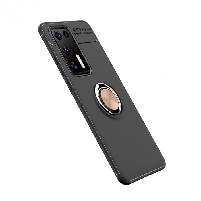 Huawei P40 Kılıf Range Yüzüklü Silikon - Siyah-gold