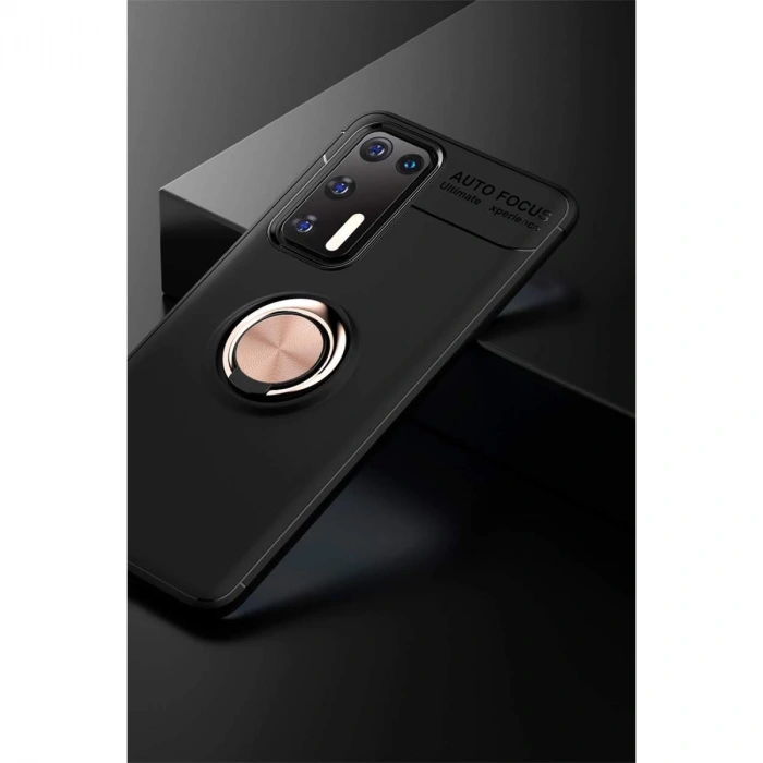 Huawei P40 Kılıf Range Yüzüklü Silikon - Siyah-gold