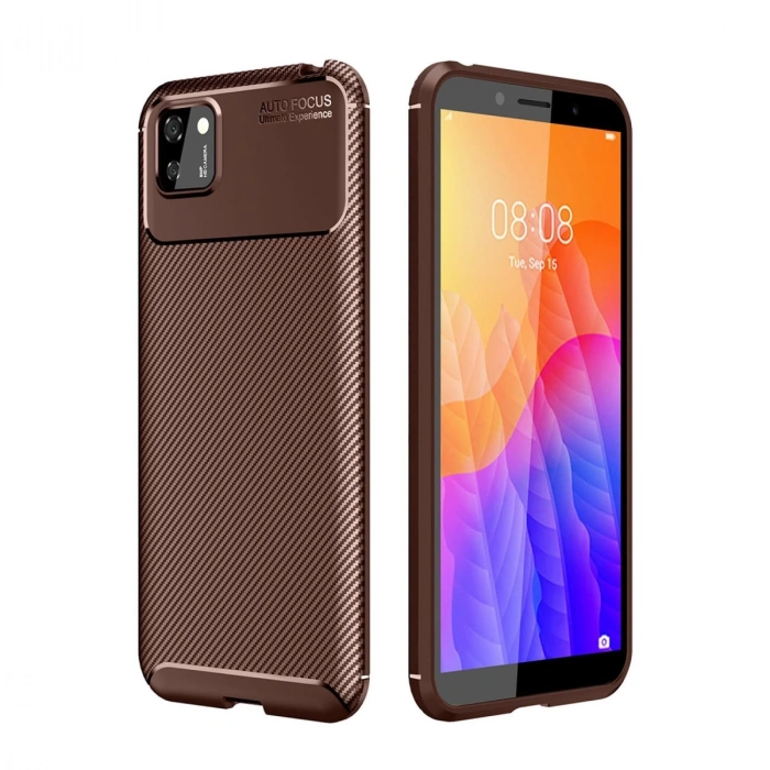 Huawei Y5p Kılıf Auto Focus Karbon Kapak - Kahverengi