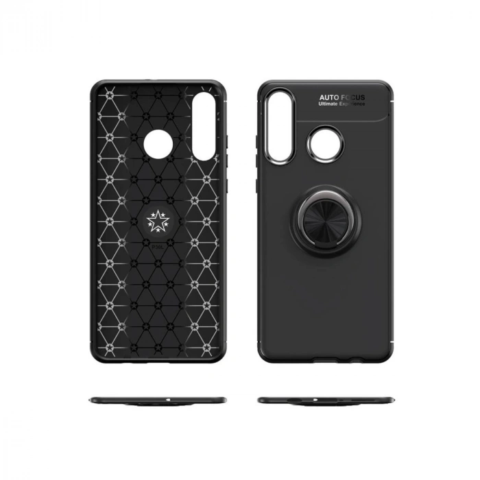 Huawei Y6p Kılıf Range Yüzüklü Silikon - Siyah-kırmızı