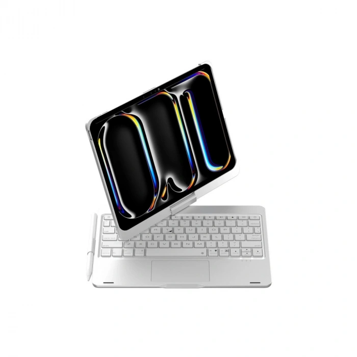 İpad Pro 11 (2024) F11 Ats Kılıf Magic Dönen Klavyeli Tablet Kılıf - Gümüş