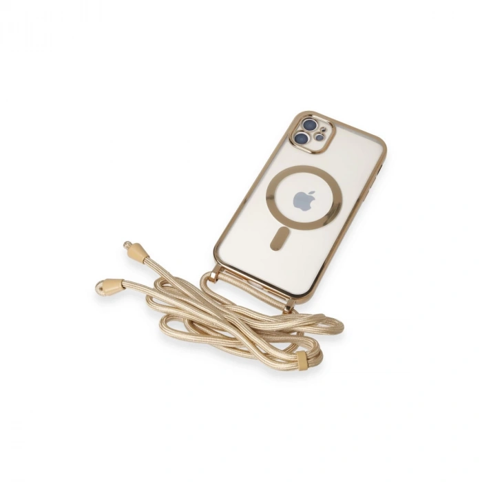 İphone 11 Kılıf Divo Lazer Askılı Magsafe Kapak - Gold