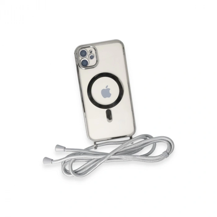 İphone 11 Kılıf Divo Lazer Askılı Magsafe Kapak - Gümüş