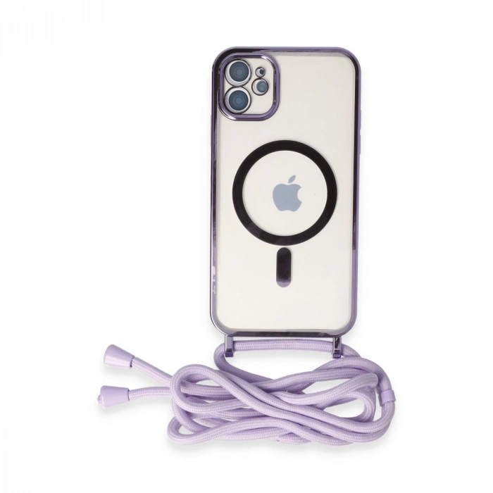 İphone 11 Kılıf Divo Lazer Askılı Magsafe Kapak - Lila