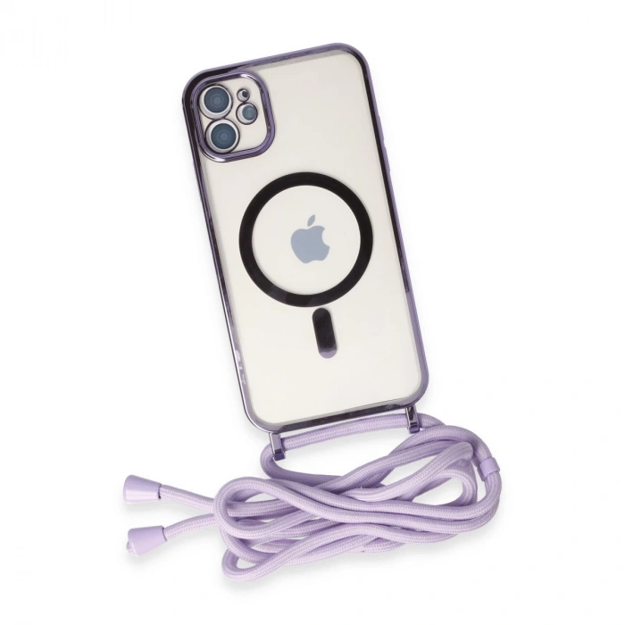 İphone 11 Kılıf Divo Lazer Askılı Magsafe Kapak - Lila