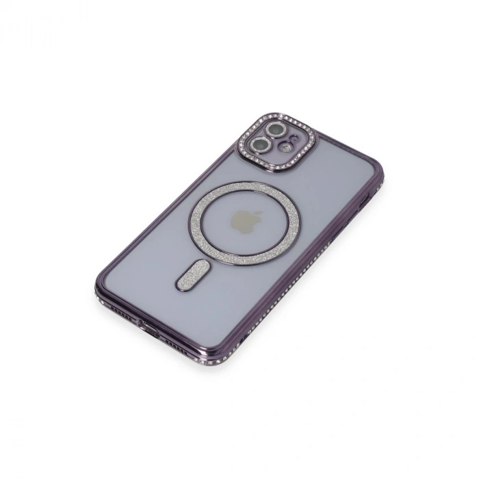 İphone 11 Kılıf Joke Simli Magneticsafe Kılıf - Derin Mor