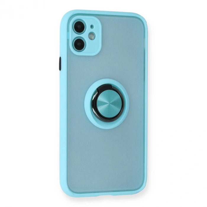 İphone 11 Kılıf Montreal Yüzüklü Silikon Kapak - Buz Mavi