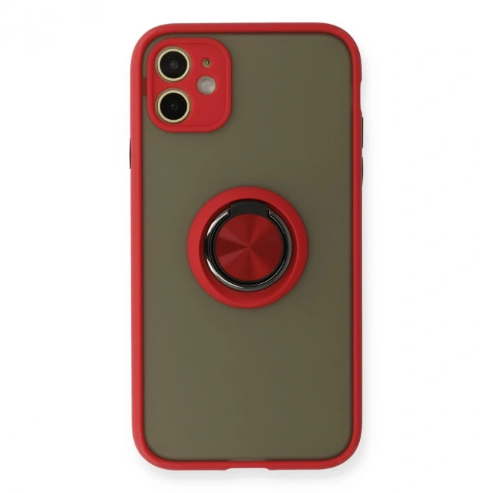 İphone 11 Kılıf Montreal Yüzüklü Silikon Kapak - Kırmızı