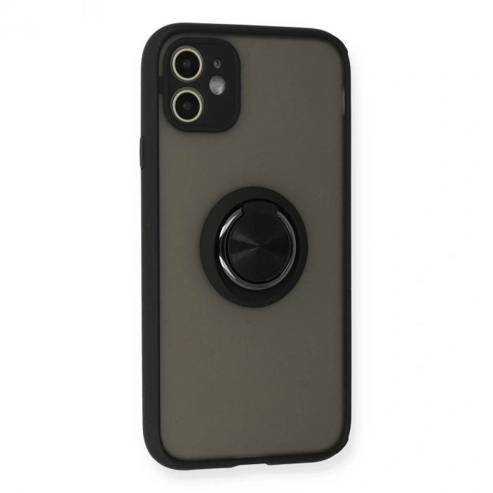 İphone 11 Kılıf Montreal Yüzüklü Silikon Kapak - Siyah