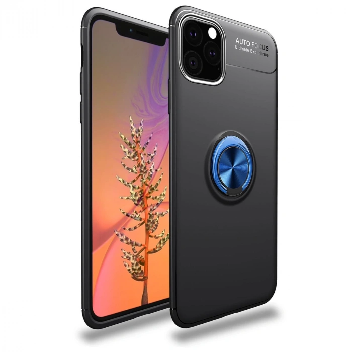 İphone 11 Pro Kılıf Range Yüzüklü Silikon - Siyah-mavi