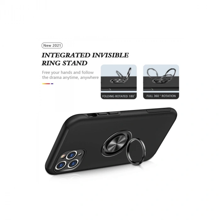İphone 11 Pro Max Kılıf Elit Yüzüklü Kapak - Siyah